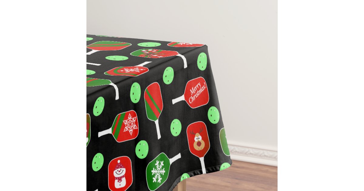 Christmas Pickleball Red Green Paddles Balls Black Tablecloth Zazzle