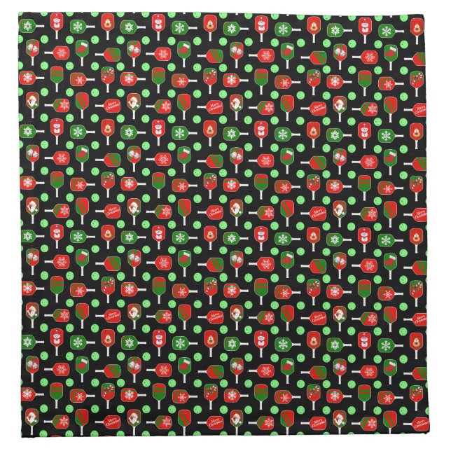 Christmas Pickleball Red Green Paddles Balls Micro Cloth Napkin (Front)