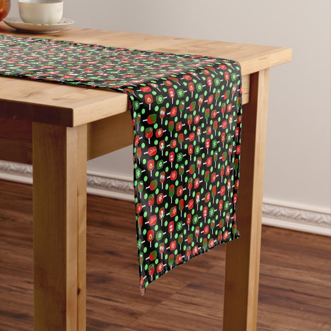 Christmas Pickleball Red Green Paddles Balls Micro Short Table Runner (In Situ)