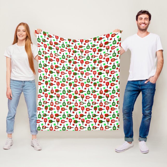 Christmas Pickleball Red Green Paddles Balls X-Mas Fleece Blanket (In Situ)