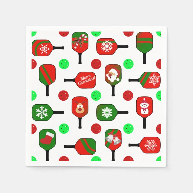 Christmas Pickleball Red Green Paddles Balls X-Mas Napkins (Front)