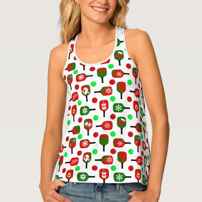 Christmas Pickleball Red Green Paddles Balls X-Mas Tank Top (Front)
