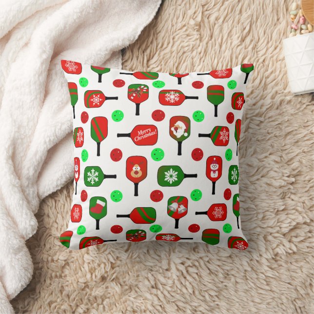 Christmas Pickleball Red Green Paddles Balls X-Mas Throw Pillow (Blanket)