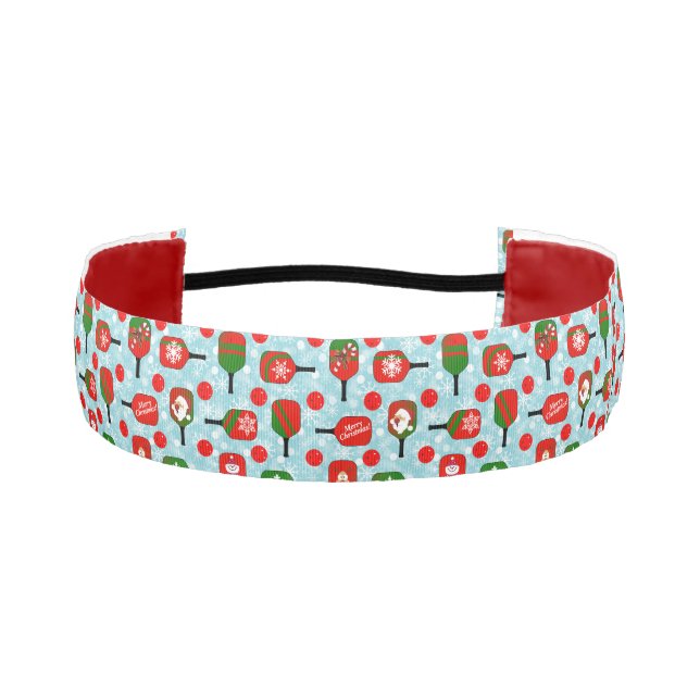 Christmas Pickleball Red Green Snowflakes Blue Sat Athletic Headband (Front)
