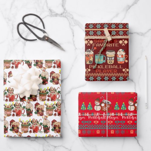Christmas Pickleball  Retro Hot Coco Ugly Sweater Wrapping Paper Sheets