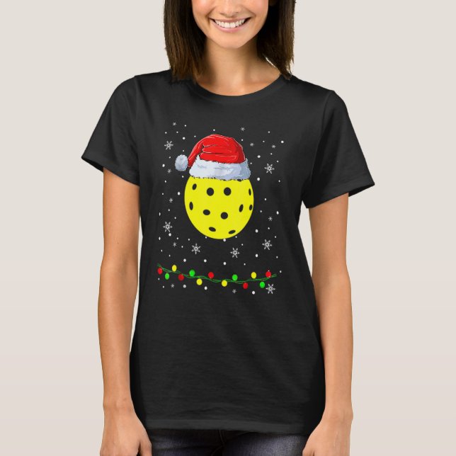 Christmas Pickleball Santa Hat Holiday T-Shirt (Front)
