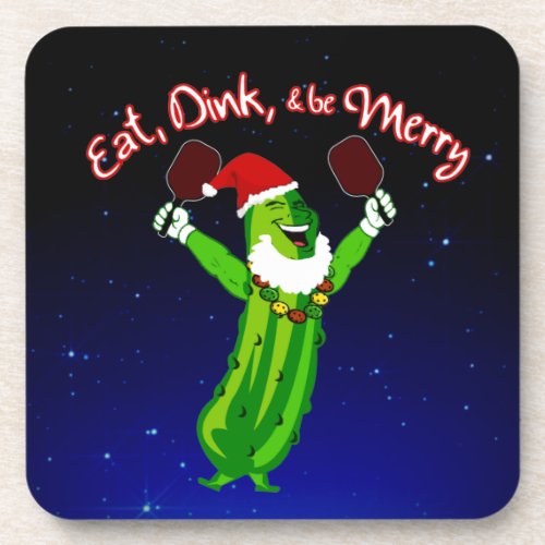 Christmas Pickleball Santa Hat Pickle Beverage Coaster