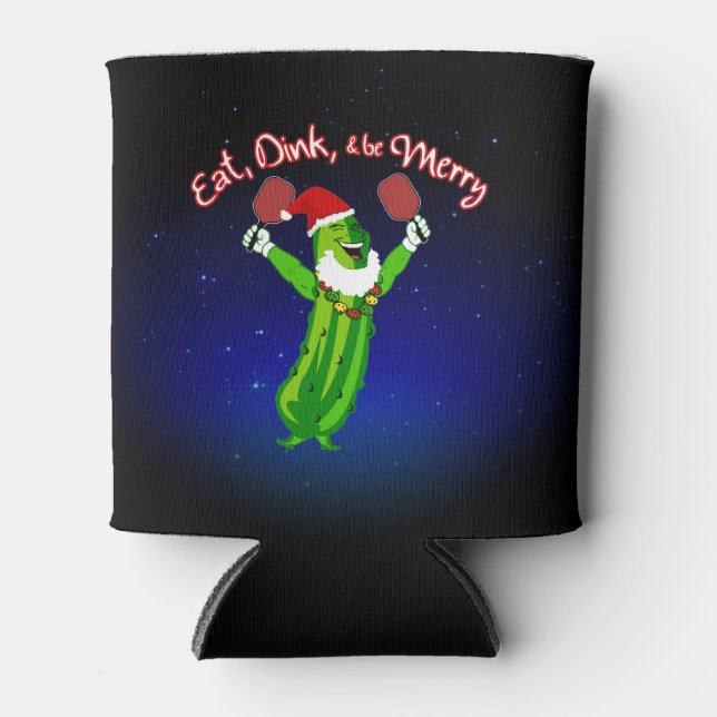 Christmas Pickleball Santa Hat Pickle Can Cooler (Front)