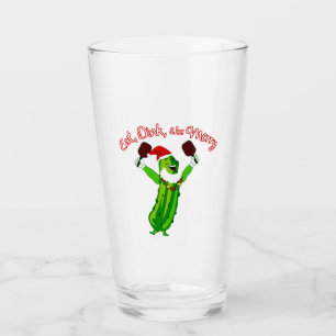Christmas Pickleball Santa Hat Pickle Glass
