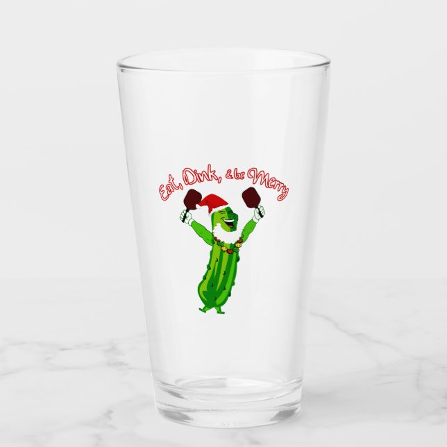 Christmas Pickleball Santa Hat Pickle Glass (Front)