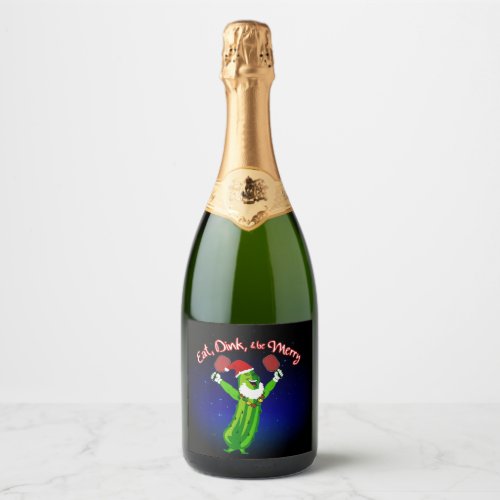 Christmas Pickleball Santa Hat Pickle Sparkling Wine Label