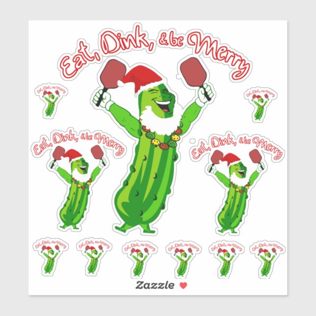 Christmas Pickleball Santa Hat Pickle Sticker (Sheet)