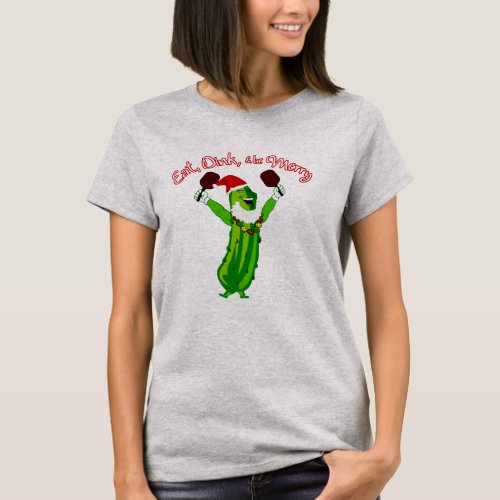 Christmas Pickleball Santa Hat Pickle T_Shirt