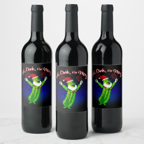 Christmas Pickleball Santa Hat Pickle Wine Label