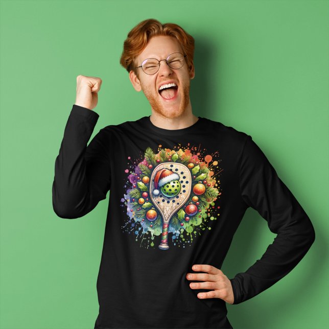 Christmas Pickleball Santa Hat Pine Holly Leaves T-Shirt (Creator Uploaded)