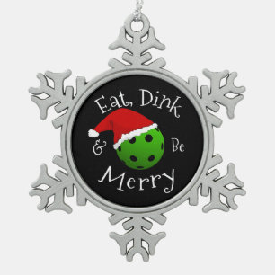 Christmas Pickleball Saying Snowflake Pewter Christmas Ornament