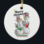 Christmas Pickleball snowman partner Ceramic Ornament<br><div class="desc">Two snowmen/snowpeople saying Merry Christmas Partner</div>