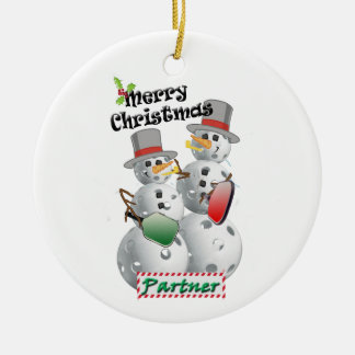 Christmas Pickleball snowman partner Ceramic Ornament