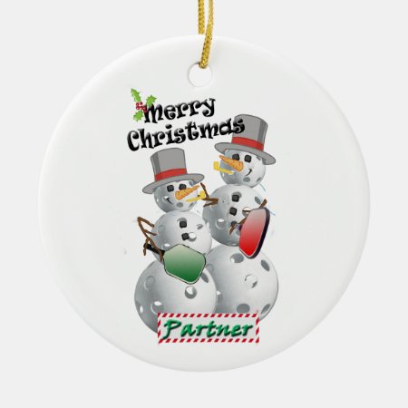 Christmas Pickleball Snowman Partner Ceramic Ornament