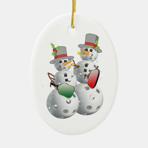Christmas Pickleball Snowmen Ceramic Ornament