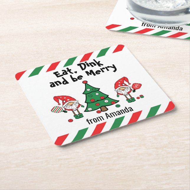 Christmas pickleball  square paper coaster (Angled)
