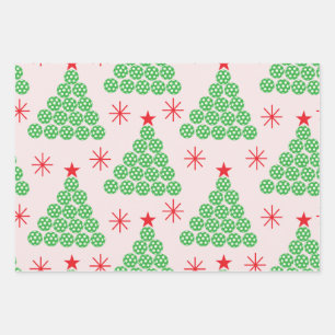 Christmas Pickleball Tree with stars Pattern Wrapping Paper Sheets