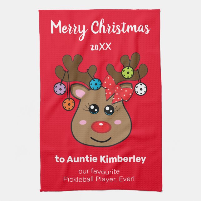 Christmas pickleball with Reindeer Girl Kitchen To Kitchen Towel (Vertical)