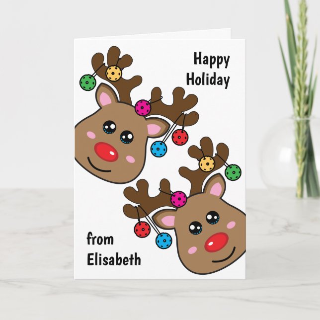 Christmas pickleball with Reindeers, custom text Card (Front)