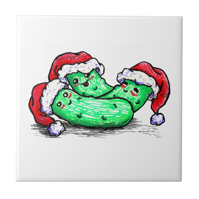 Christmas Pickles Ceramic Tile (Front)