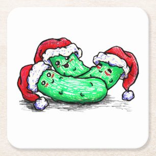 Christmas Pickles Square Paper Coaster