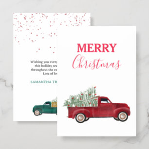 Christmas Pickup Truck Xmas Tree Watercolor Letterpress Photo Cards