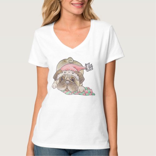 christmas picture of bowing and waving cute pug T_Shirt