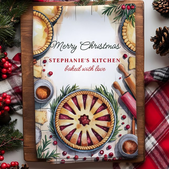 Christmas Pie Baking Scene Personalized Kitchen Towel (Creator Uploaded)