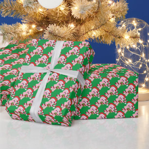 Christmas Pig cartoon Holiday wrapping paper