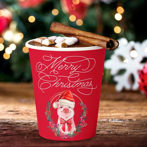 Christmas Pig Cute Funny Red Merry Christmas Paper Cups