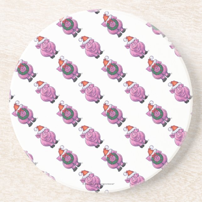 Christmas Pig Heads and Tails Pattern Drink Coaster (Front)