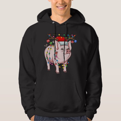 Christmas Pig Holiday Lights With Antlers And Orna Hoodie