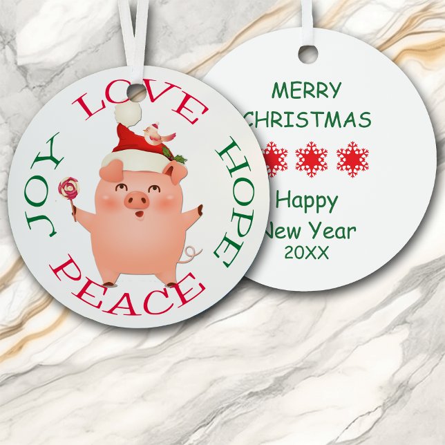 Christmas Pig Hope Love Joy Peace Metal Ornament (Creator Uploaded)