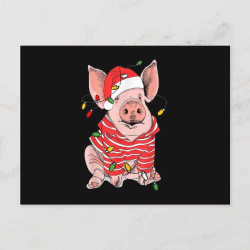 Christmas Pig lights Santa Hat Gifts For Boys Men  Postcard