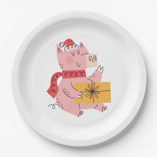 Christmas pig paper plates (Front)