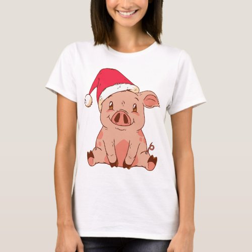 christmas pig  piggy on santa hat  T_Shirt