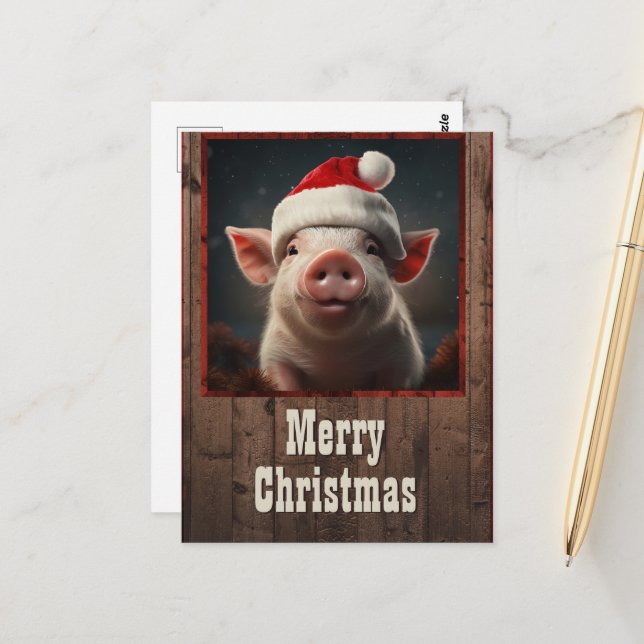 Christmas Pig Postcard (Front/Back In Situ)