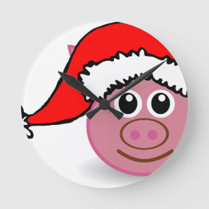 christmas pig round clock