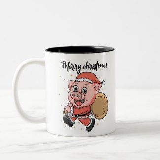 Christmas Pig Santa Claus Gifts Two-Tone Coffee Mug
