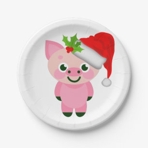 christmas pig santa claus paper plates