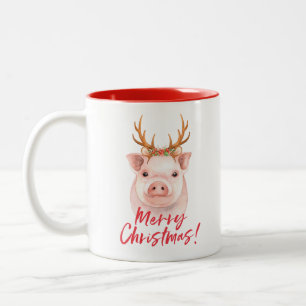 Christmas Pig two toned Mug