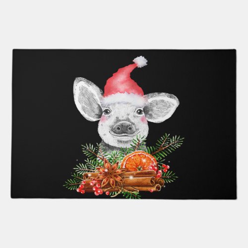 christmas pig with santa hat festive farm animal x doormat