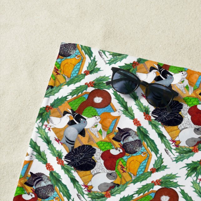Christmas Pigeons Beach Towel (In Situ)