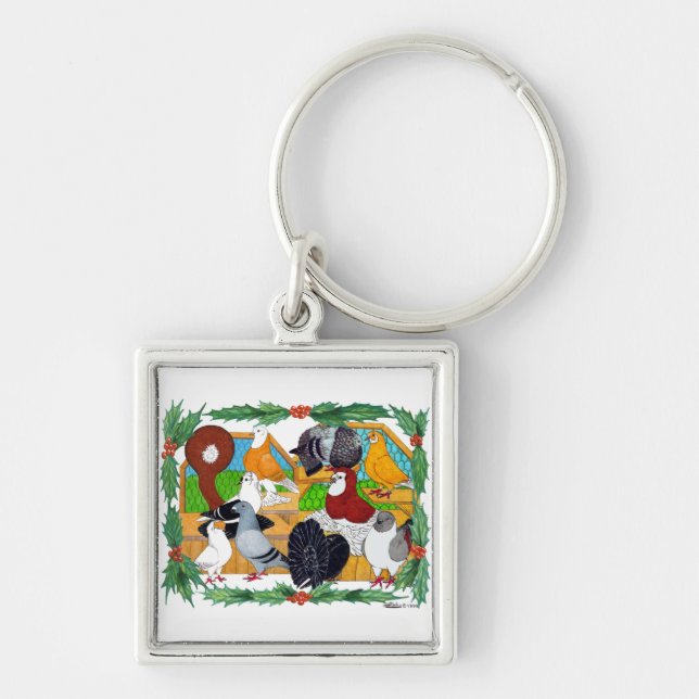 Christmas Pigeons Keychain (Front)