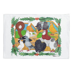 Christmas Pigeons Pillow Case